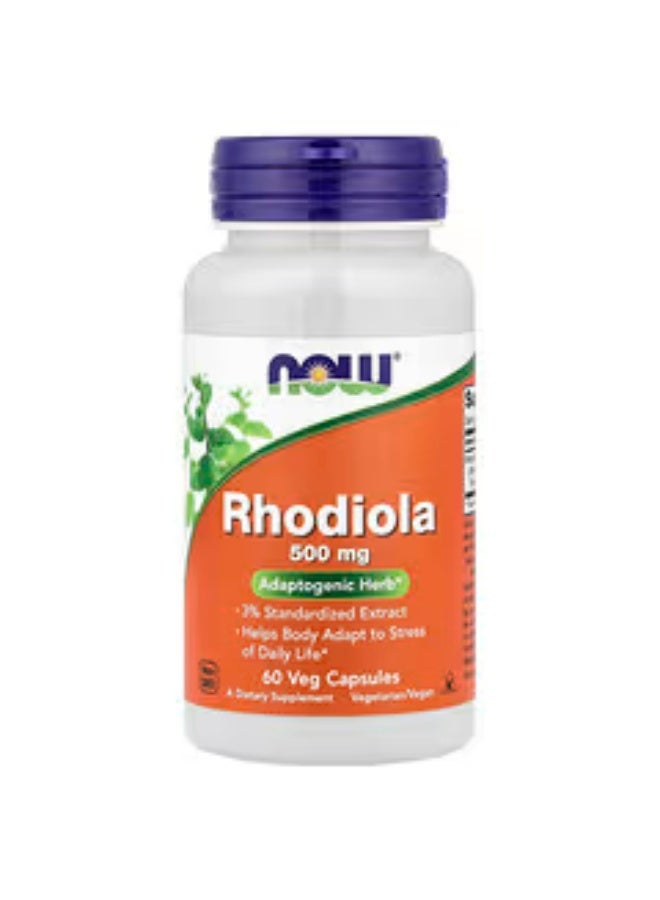 now Rhodiola 500 mg supplement, helps the body adapt to the stresses of daily life*, adaptogenic herb*, 60 vegetarian capsules - Image 1